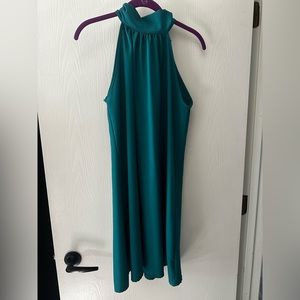 Pink Lilly, high neck teal blue dress,